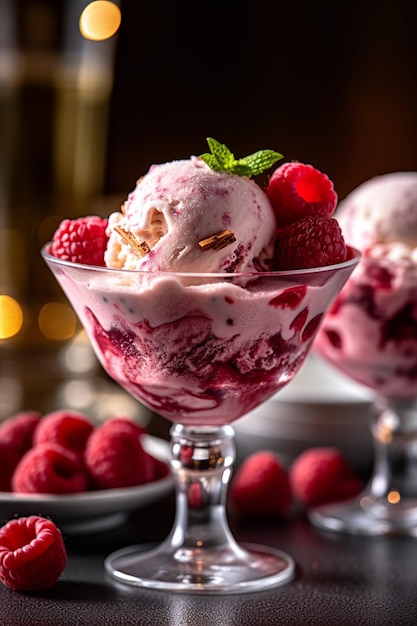 A glass of tasty raspberry ice cream special summer menu