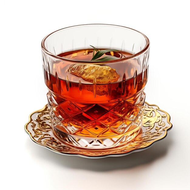 Glass of tasty Turkish tea isolated on a white background