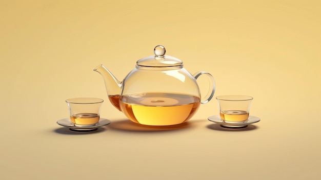 Glass Teapot and Cups on Light Background AI generated
