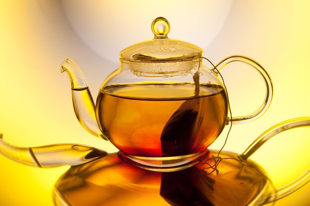 Glass teapot with tea