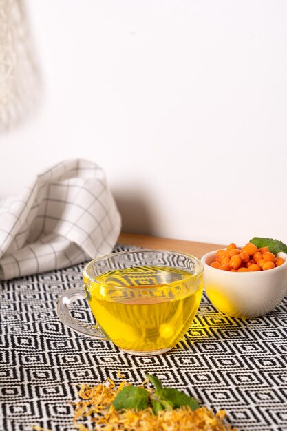 Glass teapot with tea