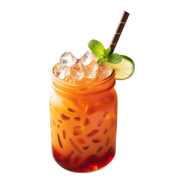 A glass of thai iced tea on a white background clipping path included