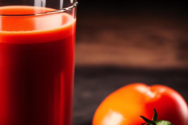 Foto un bicchiere di succo di pomodoro accanto a un mucchio di pomodori