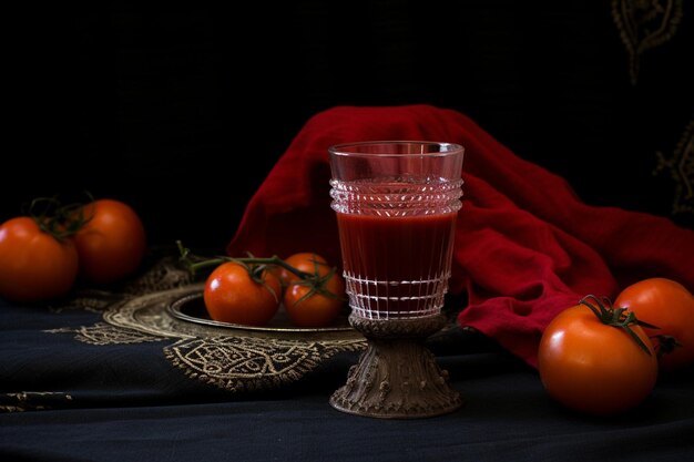 A glass of tomato juice and red