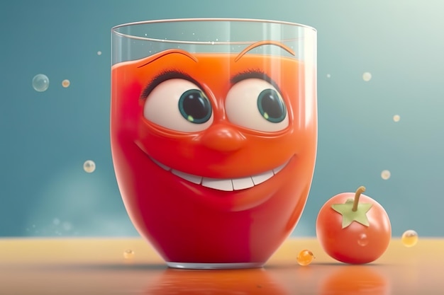 A glass of tomato juice with a smiling face