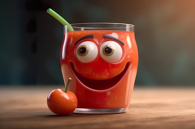 A glass of tomato juice with a straw next to it.