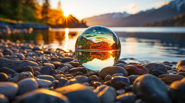 写真 透明なガラスのボール 夕暮れ