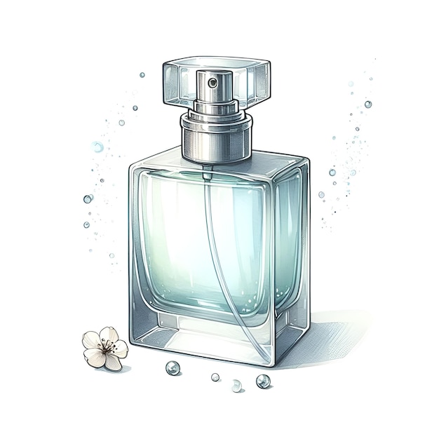 Photo glass transparent bottle of perfume watercolor paint