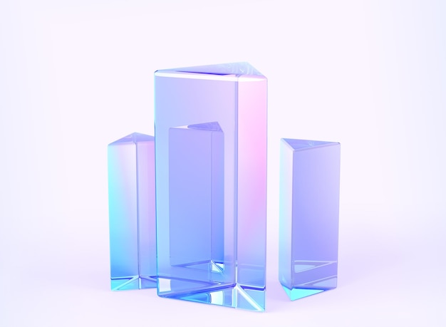 Glass triangle pedestals or podium abstract geometric empty museum stages crystal exhibit displays for award ceremony or product presentation Gallery platform blank product stands