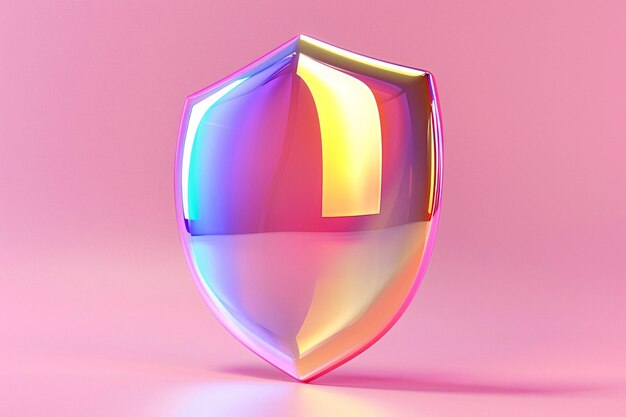 Photo a glass trophy with a reflection of a large glass in the middleglossy shield 3d rendering 3d shiel