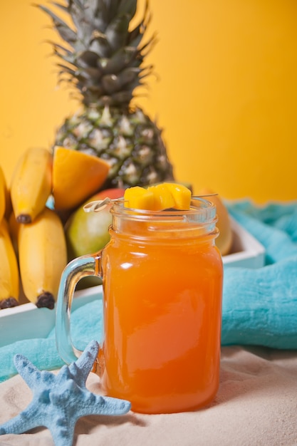 Glass of tropical exotic multifruit juice