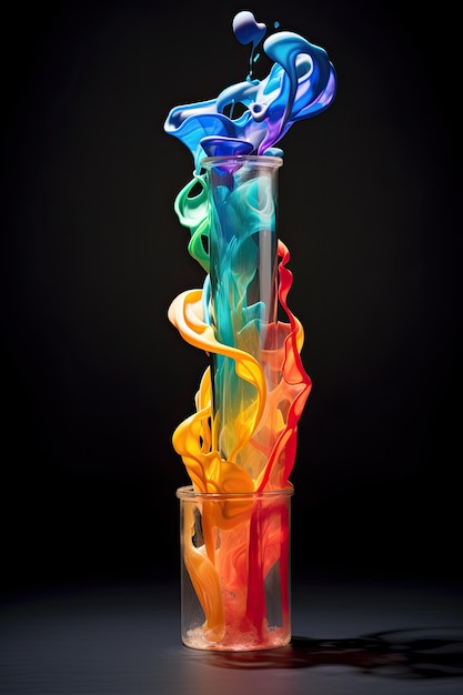 a glass vase with a blue and red design