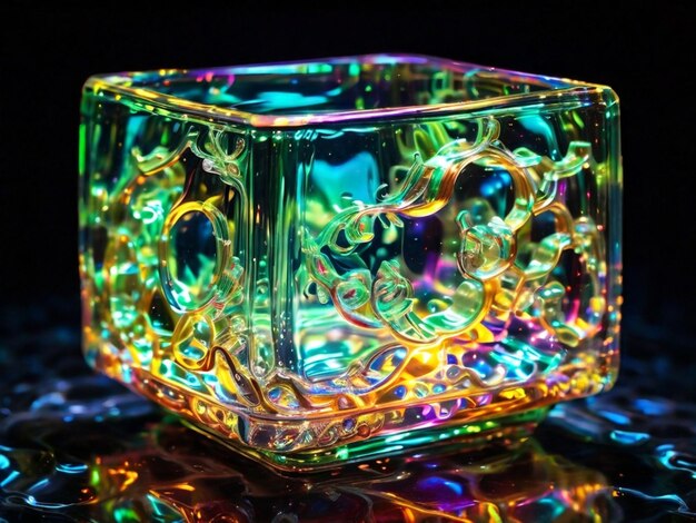 Photo a glass vase with a colorful design on it