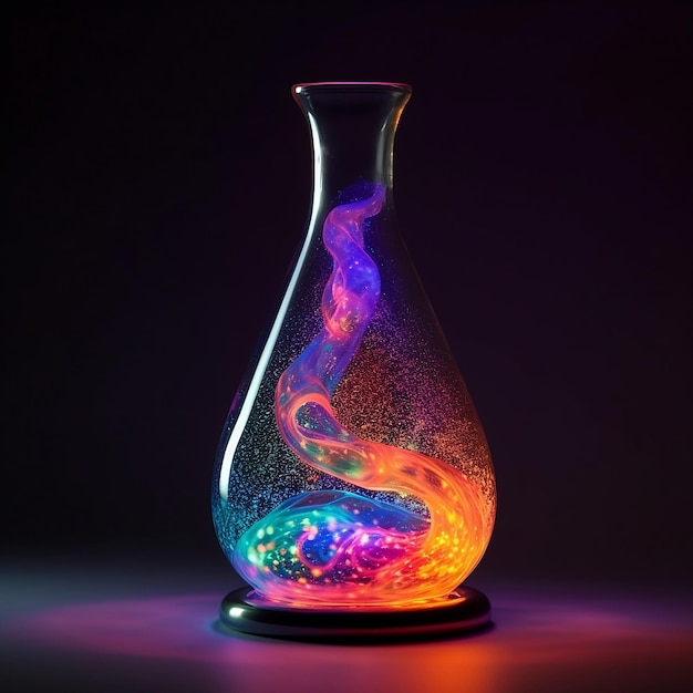 A glass vase with a colorful swirl of light