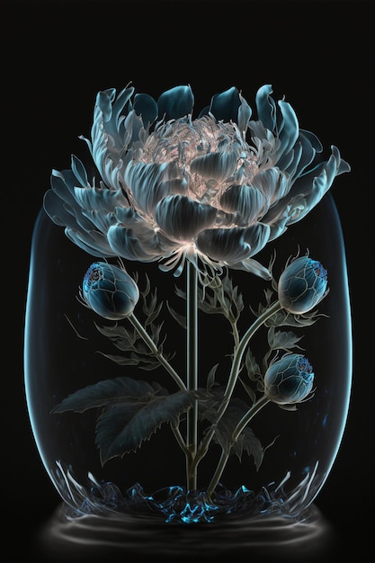 Foto vaso di vetro con un fiore al suo interno ai generativo