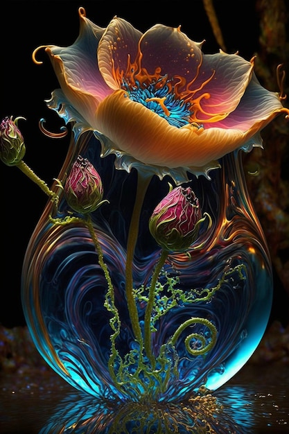 Foto vaso di vetro con un fiore al suo interno ai generativo