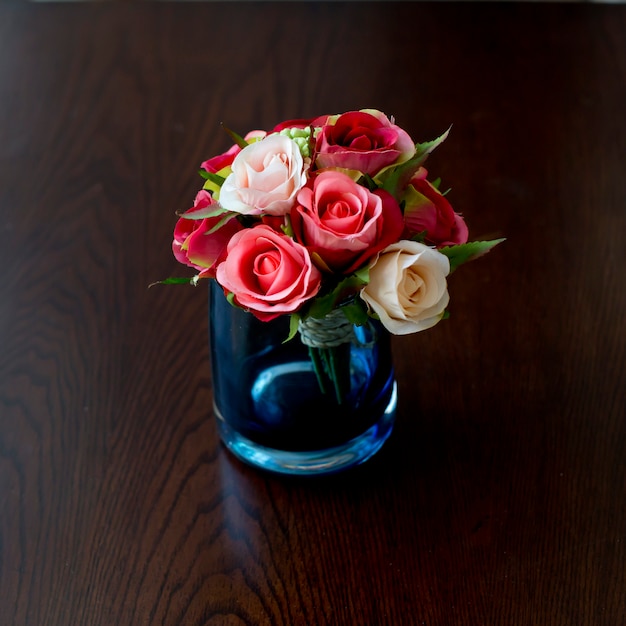 Glass vase with flowers, a beautiful ornament in a wedding