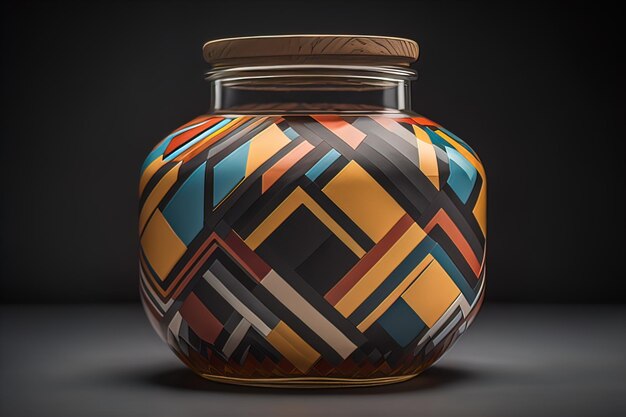 Photo glass vase with geometric pattern on dark background ai generative