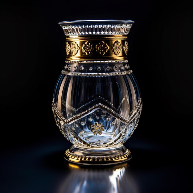 Photo a glass vase with a gold design on it