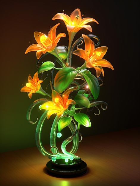 A glass vase with orange flowers on it