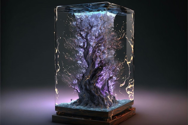 Glass vase with a tree inside of it