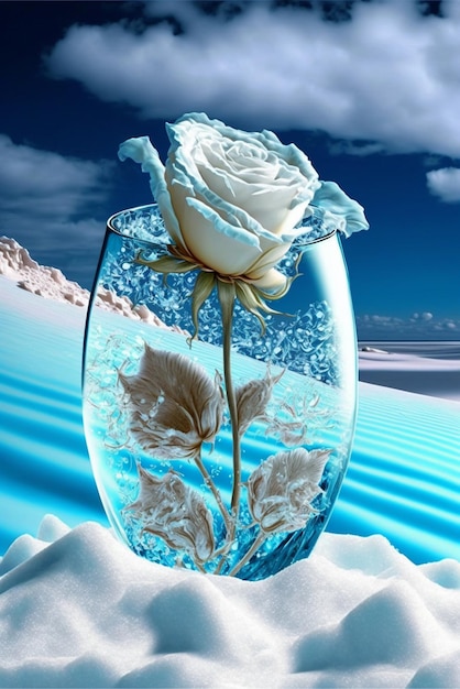 Glass vase with a white rose inside of it generative ai