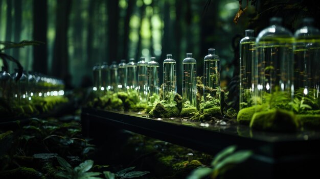 写真 ガラスのボトル - 森林科学と研究の概念 - 持続可能な開発目標 (sdgs)