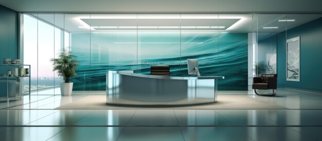 Photo glass wall in front of the company receptionist mock up background