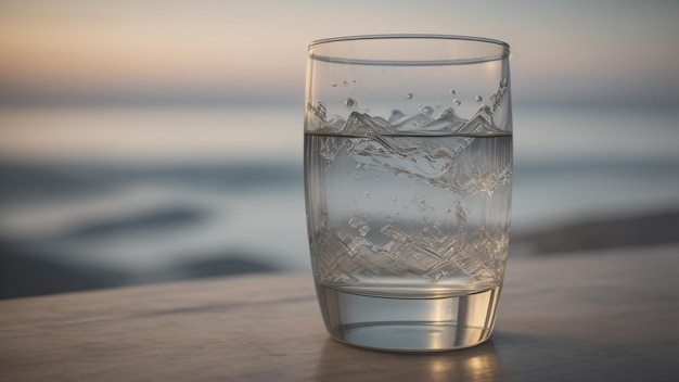 Glass of water on alpian background