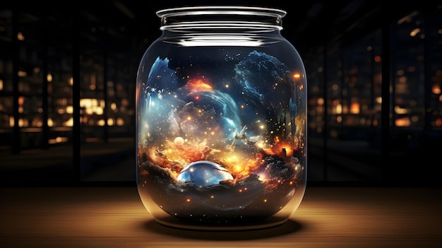 Photo glass of water on black background with milkyway ai