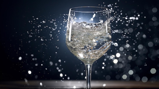 Photo glass of water on a black background with splashes and drops