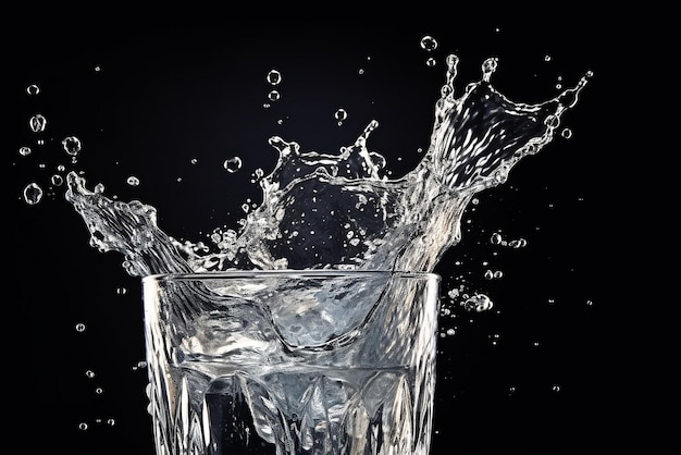 A glass of water on a black background