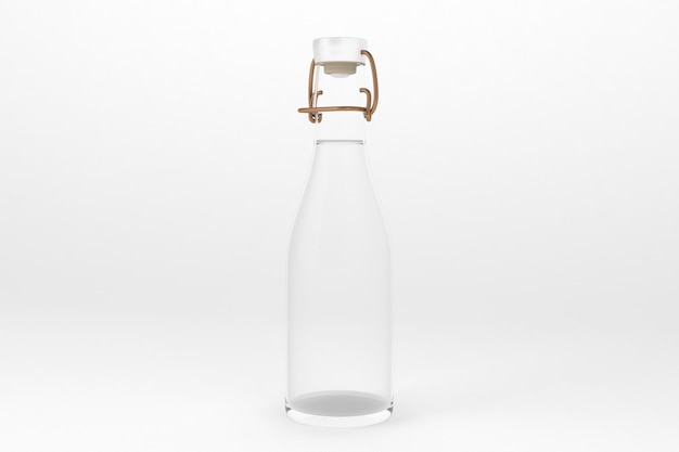 Фото Передняя сторона стеклянной бутылки с водой на белом фоне