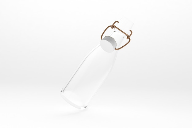 Glass Water Bottle Left Side In White Background