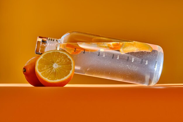 Photo glass water bottle with lemon