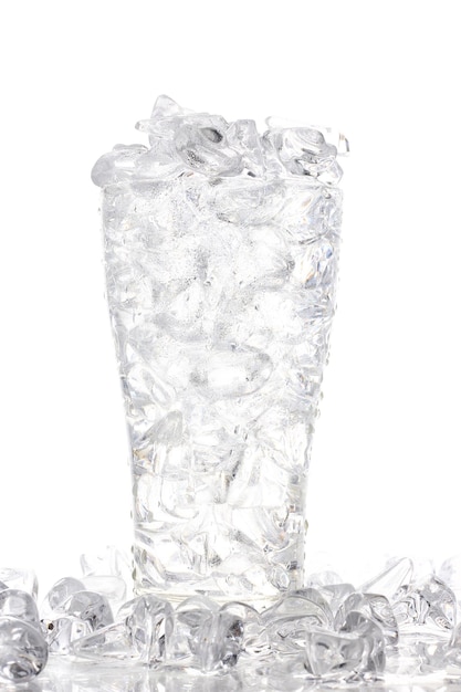 A glass of water filled with ice