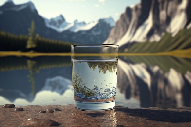 Glass of water in front of nature scenery