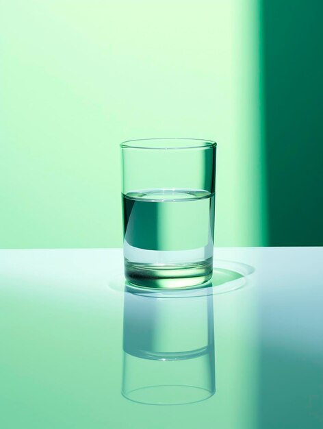 Glass of water on a green background Minimalistic styleAI Generated