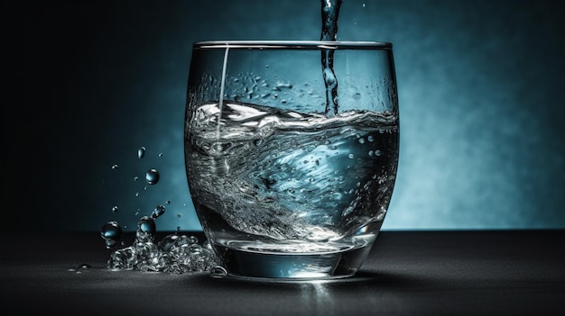 A glass of water is filled with water.