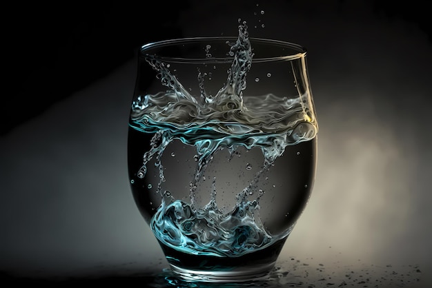 A glass of water is filled with water