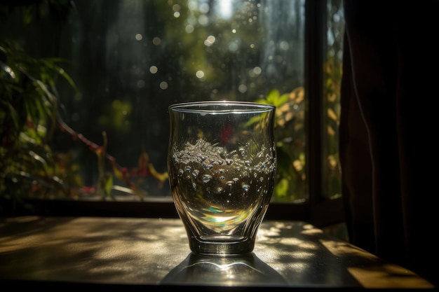 A glass of water sitting on top of a table generative AI