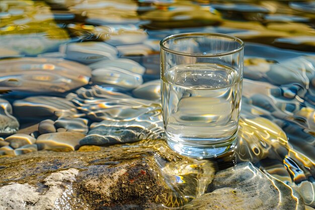 Photo glass of water on top of rock