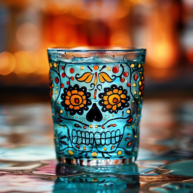 Glass of water Vaso de agua mexican dia de muertos day of the dead watercolor border