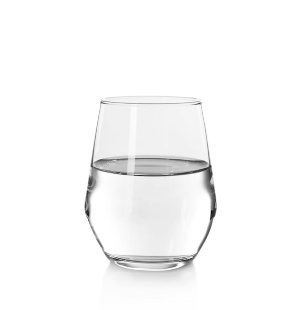 Glass of water on the white background close up