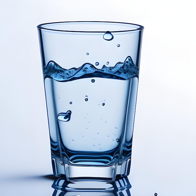 A glass of water with blue liquid on it