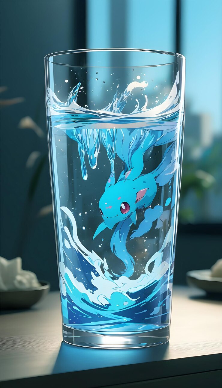 Glass Water with Fish animated generated by AI Tools