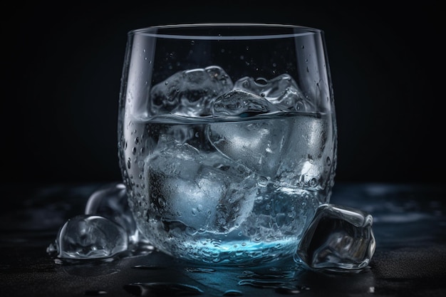 A glass of water with ice cubes on it