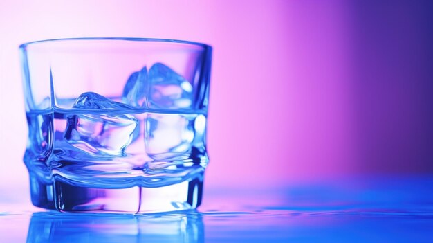 A glass of water with ice cubes on a table ai