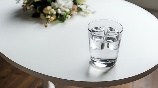 Photo a glass of water with ice cubes on a table