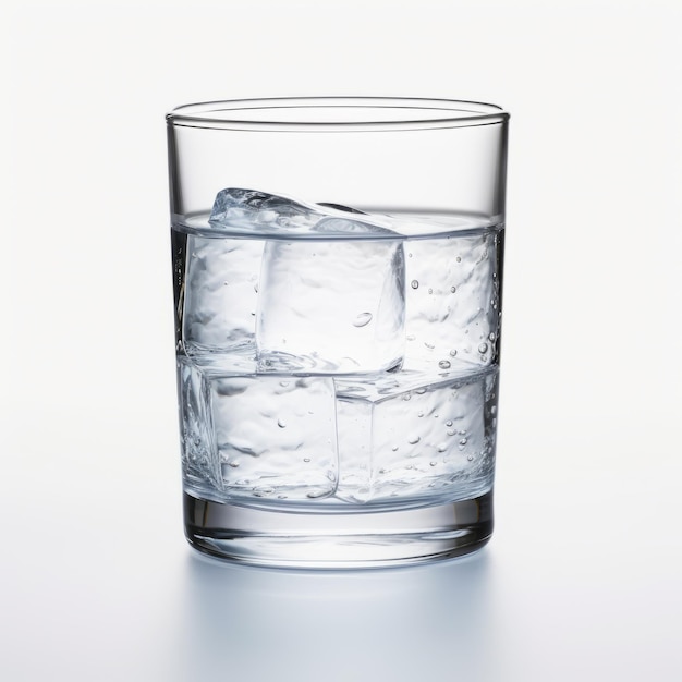 Glass Of Water With Ice Cubes On White Background